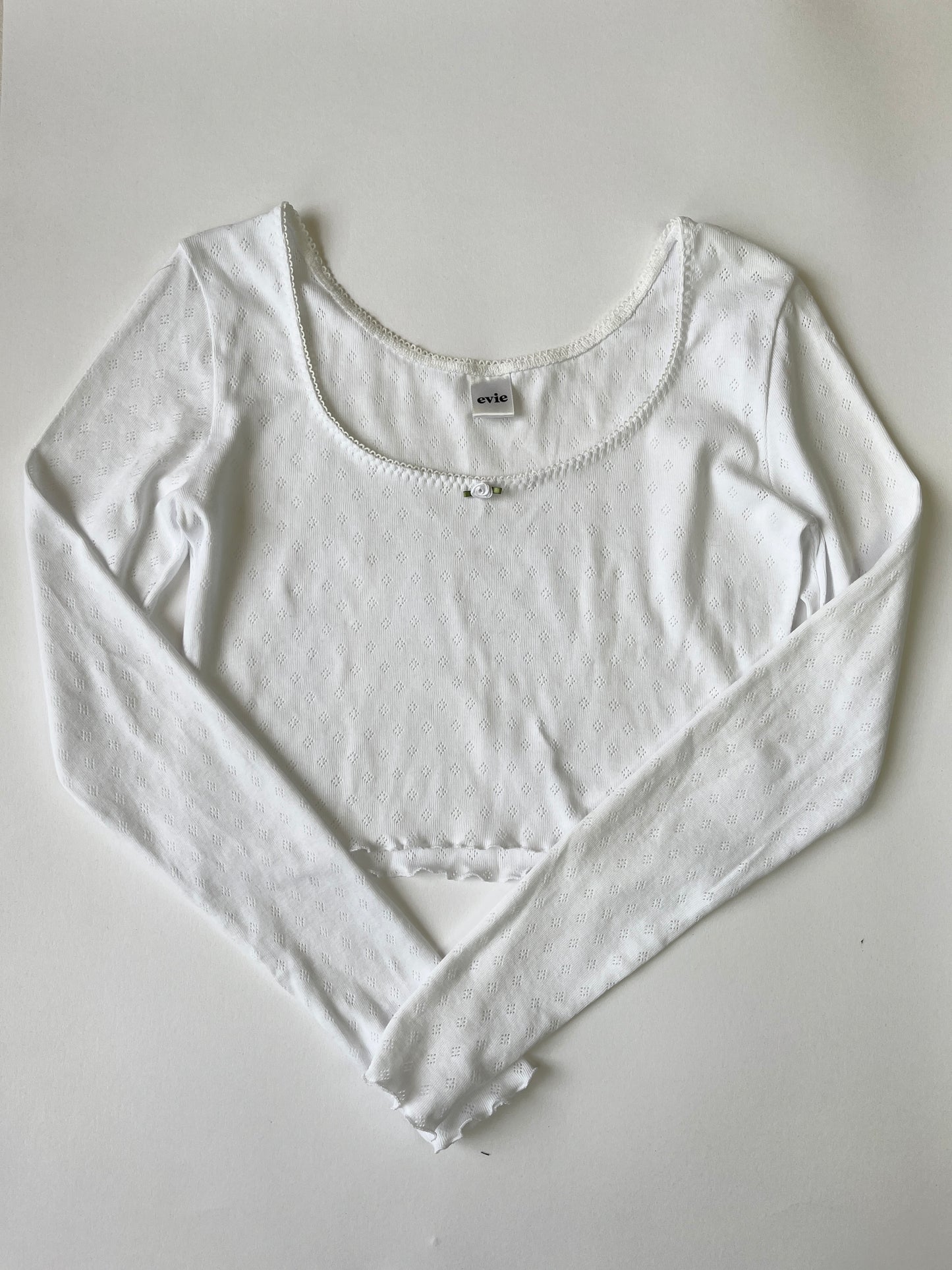 White Pointelle Long Sleeve - 10
