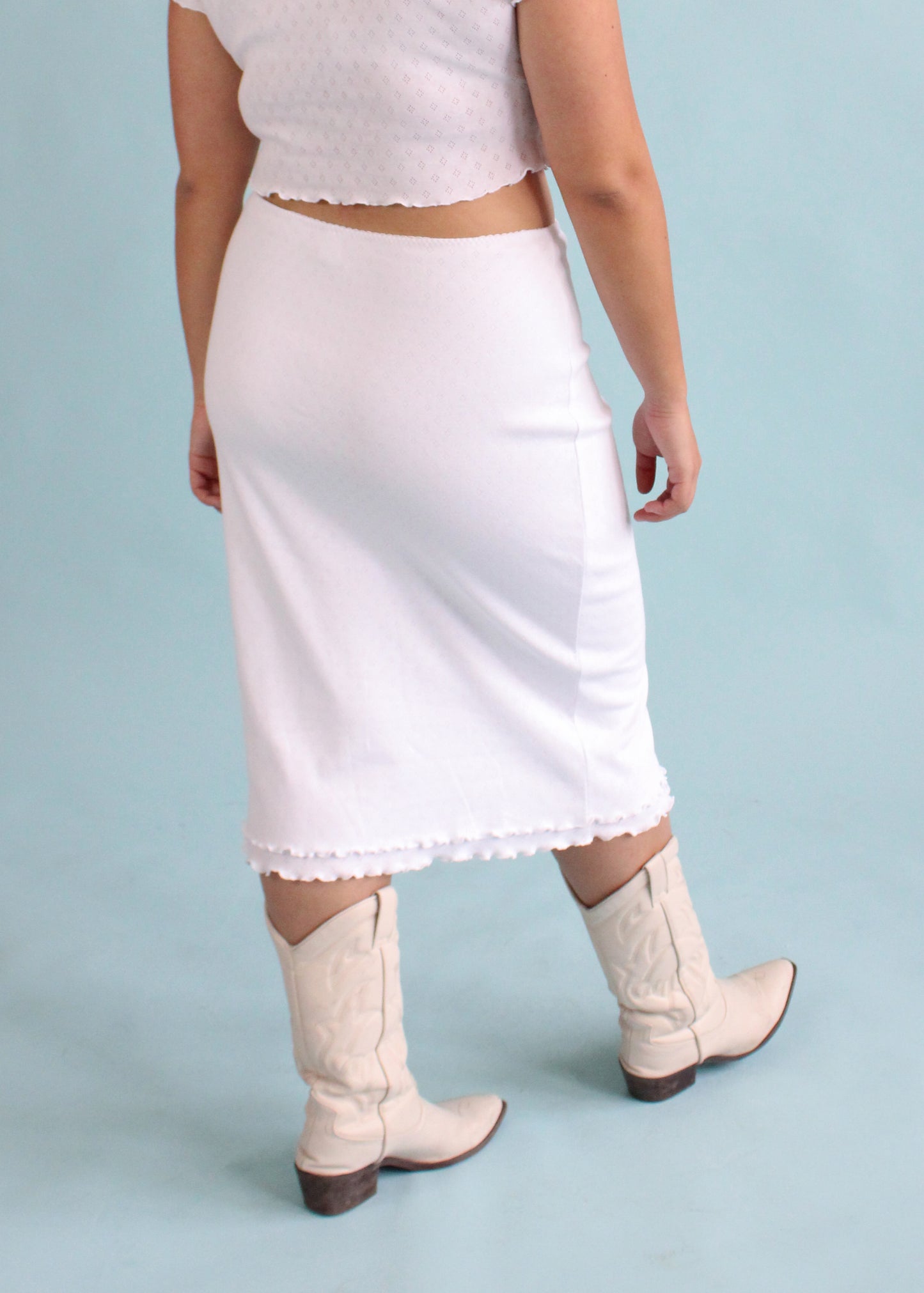 Cecilia Double Layer Midi Skirt - White Pointelle