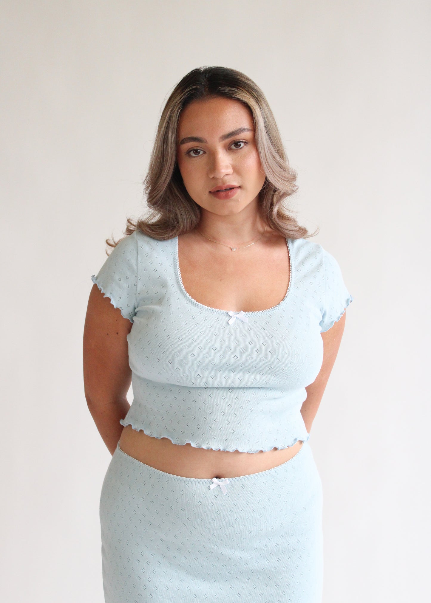 Sofia Baby Tee - Blue Pointelle