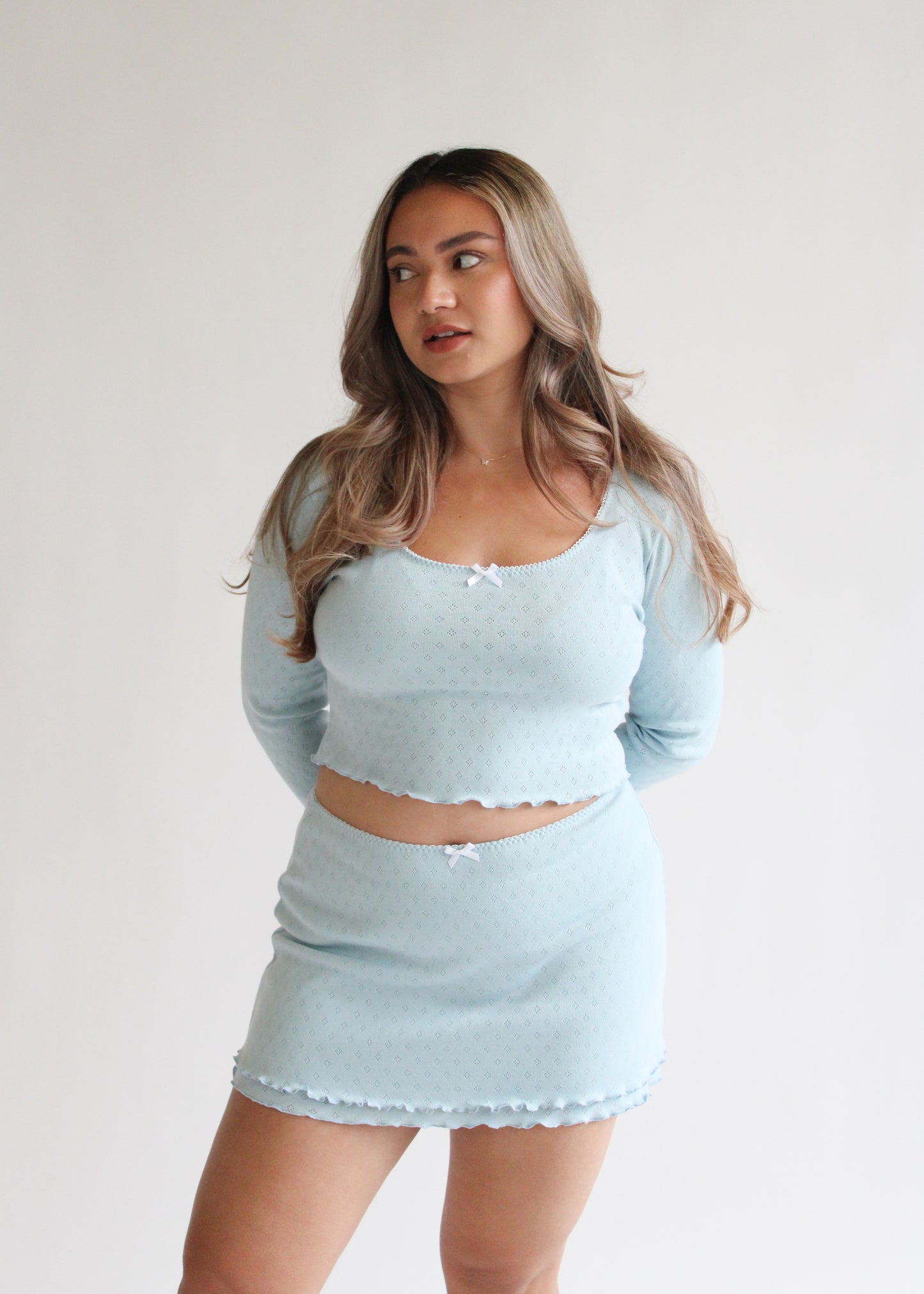 Lux Double Layer Mini Skirt - Blue Pointelle
