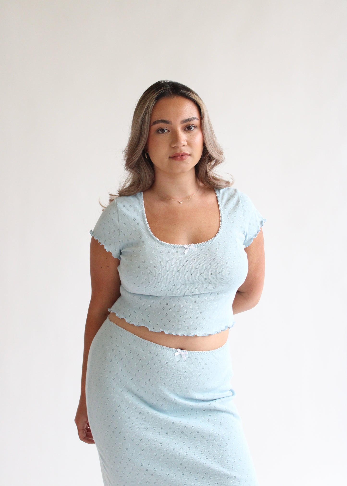 Sofia Baby Tee - Blue Pointelle