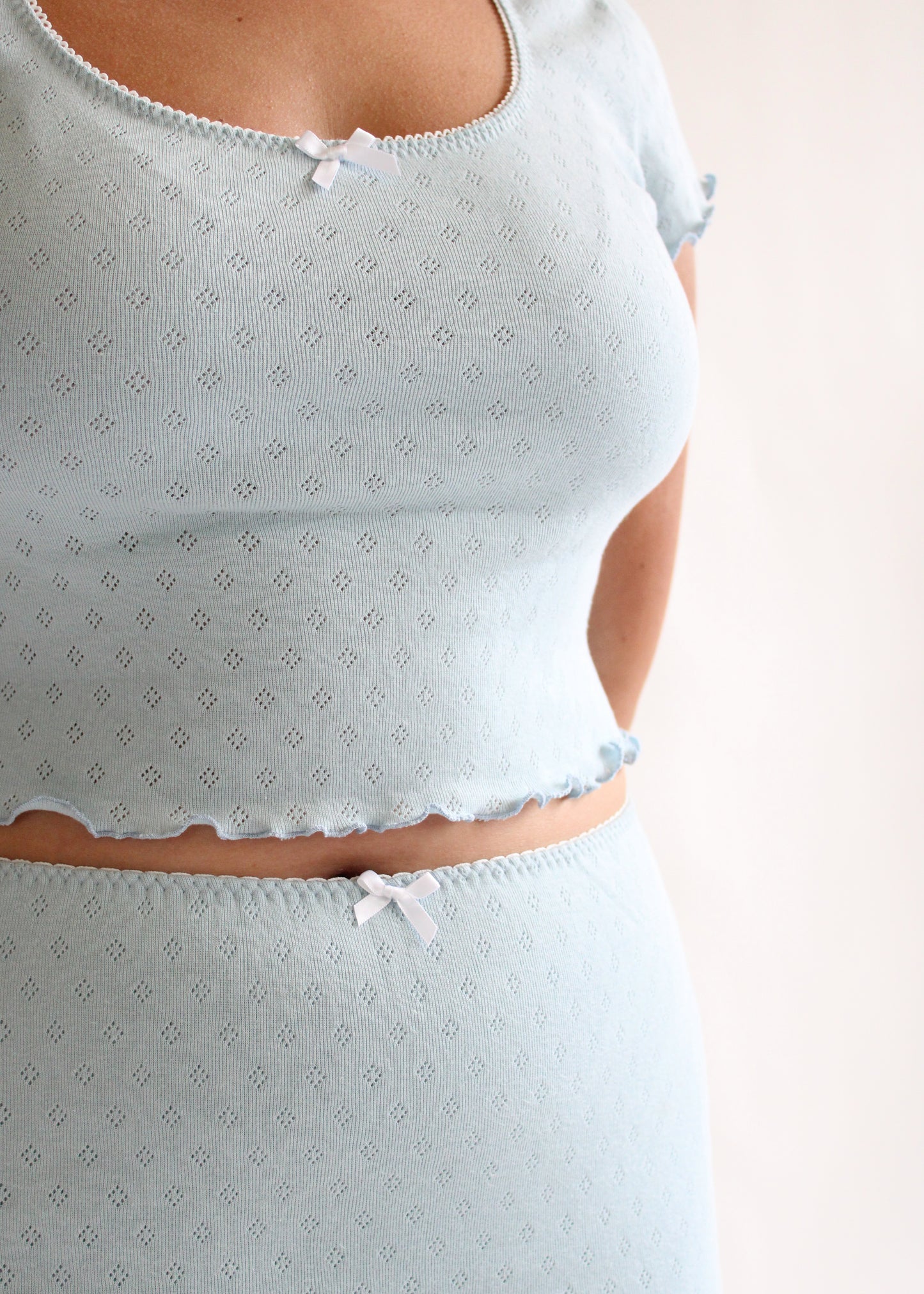 Sofia Baby Tee - Blue Pointelle