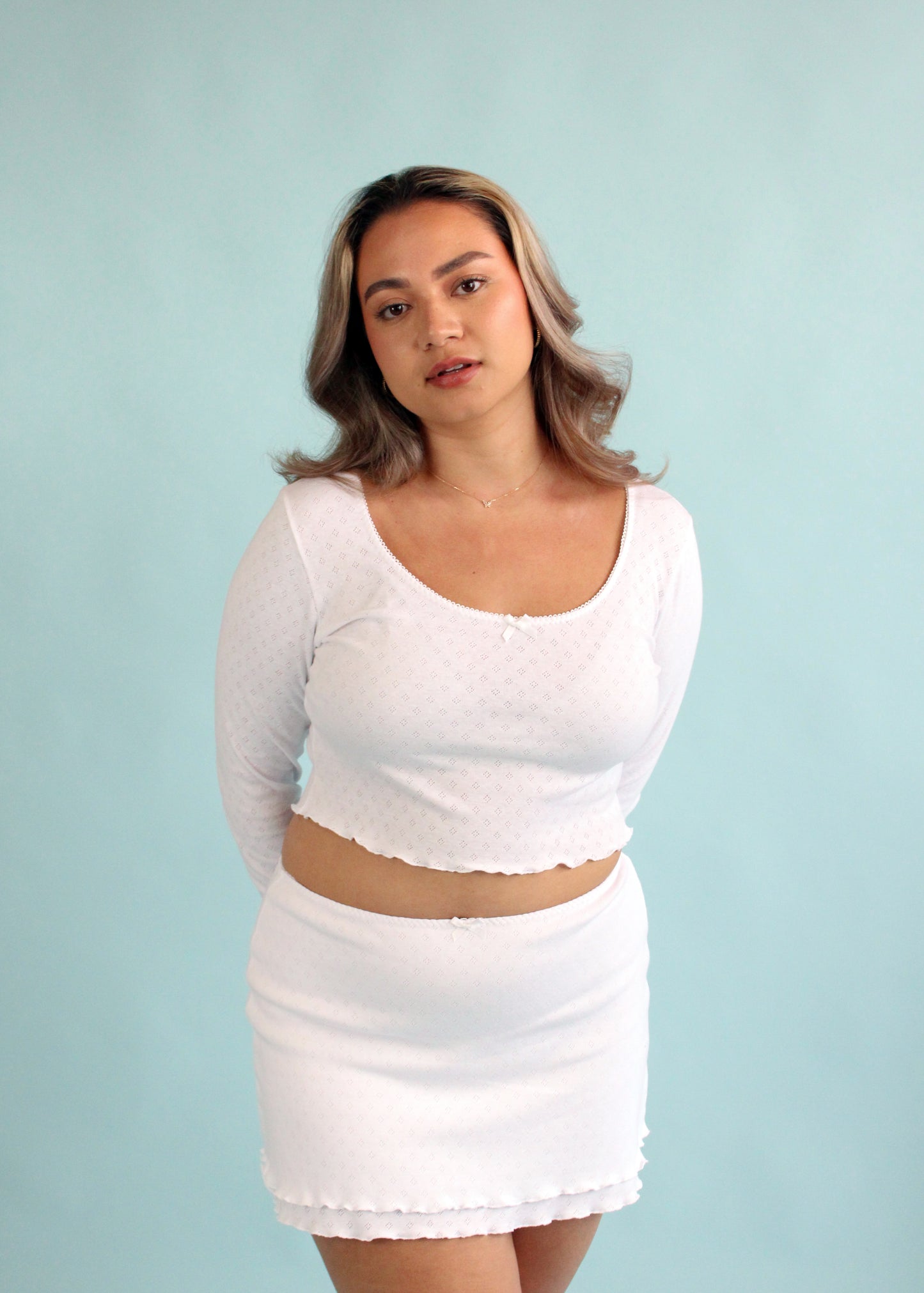 Lux Double Layer Mini Skirt - White Pointelle