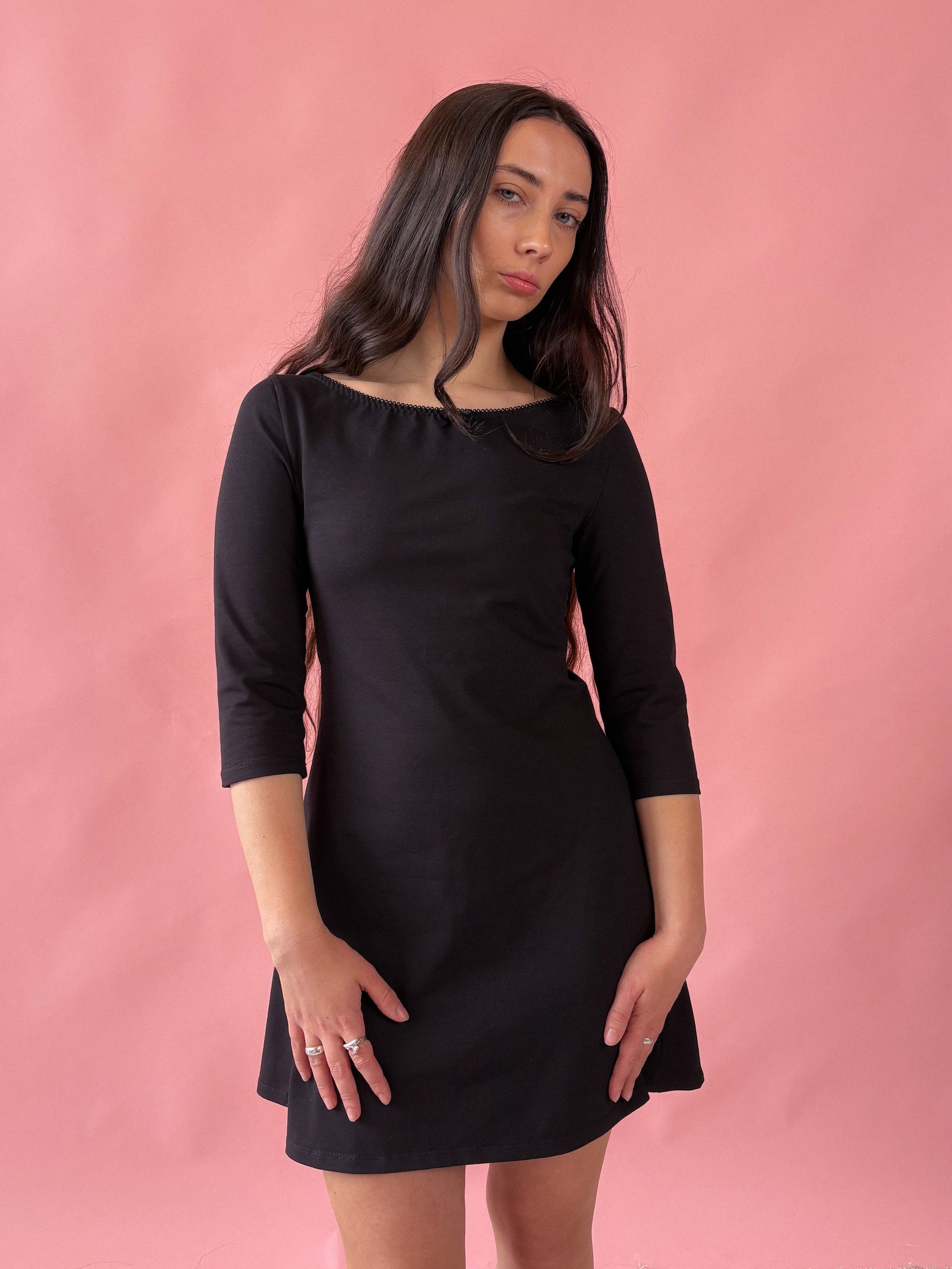 3/4 sleeve black mini dress 3/4 Sleeve Mini Dress main image 0