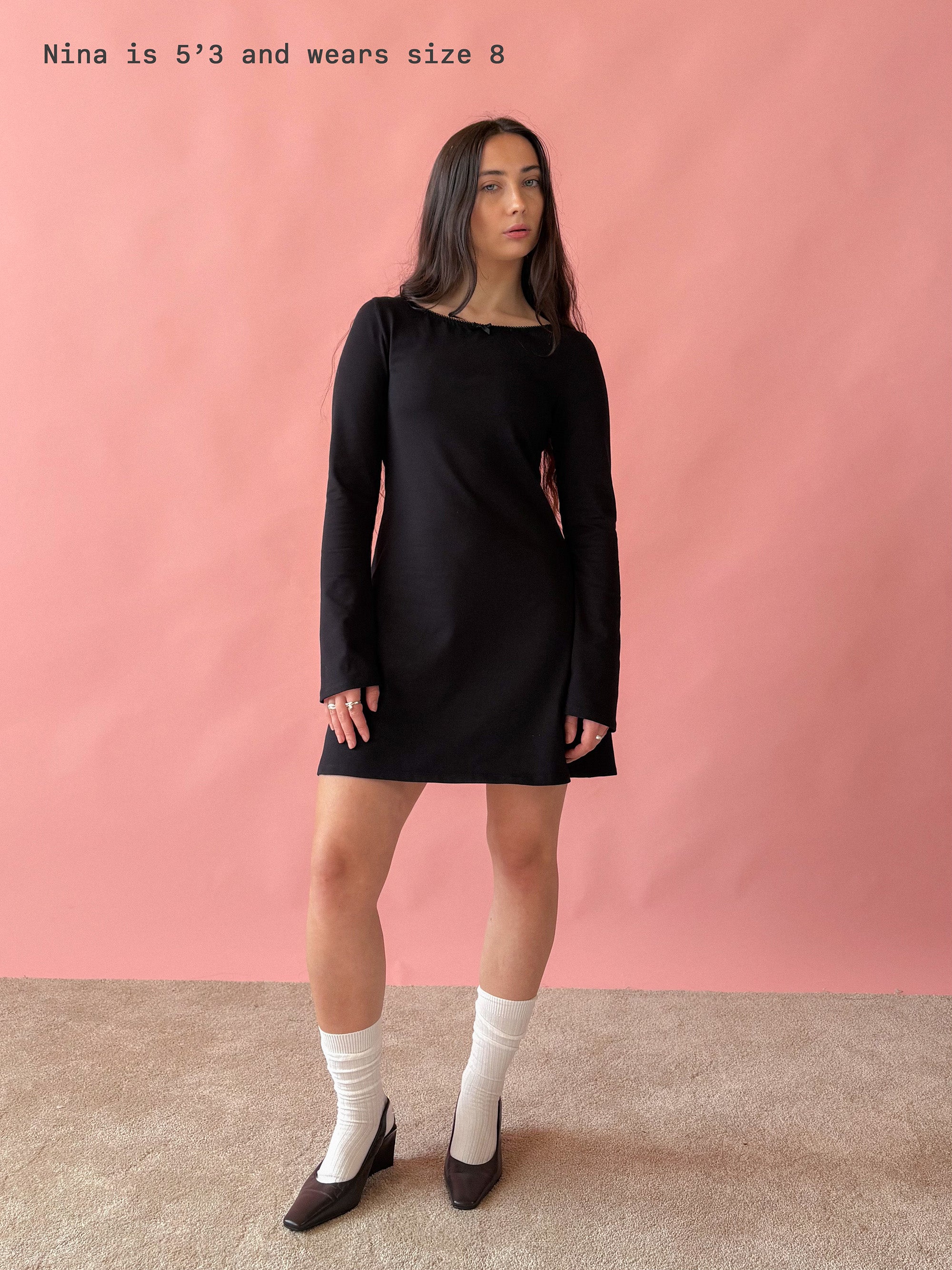 Brigitte Long Sleeve Mini Dress - Black