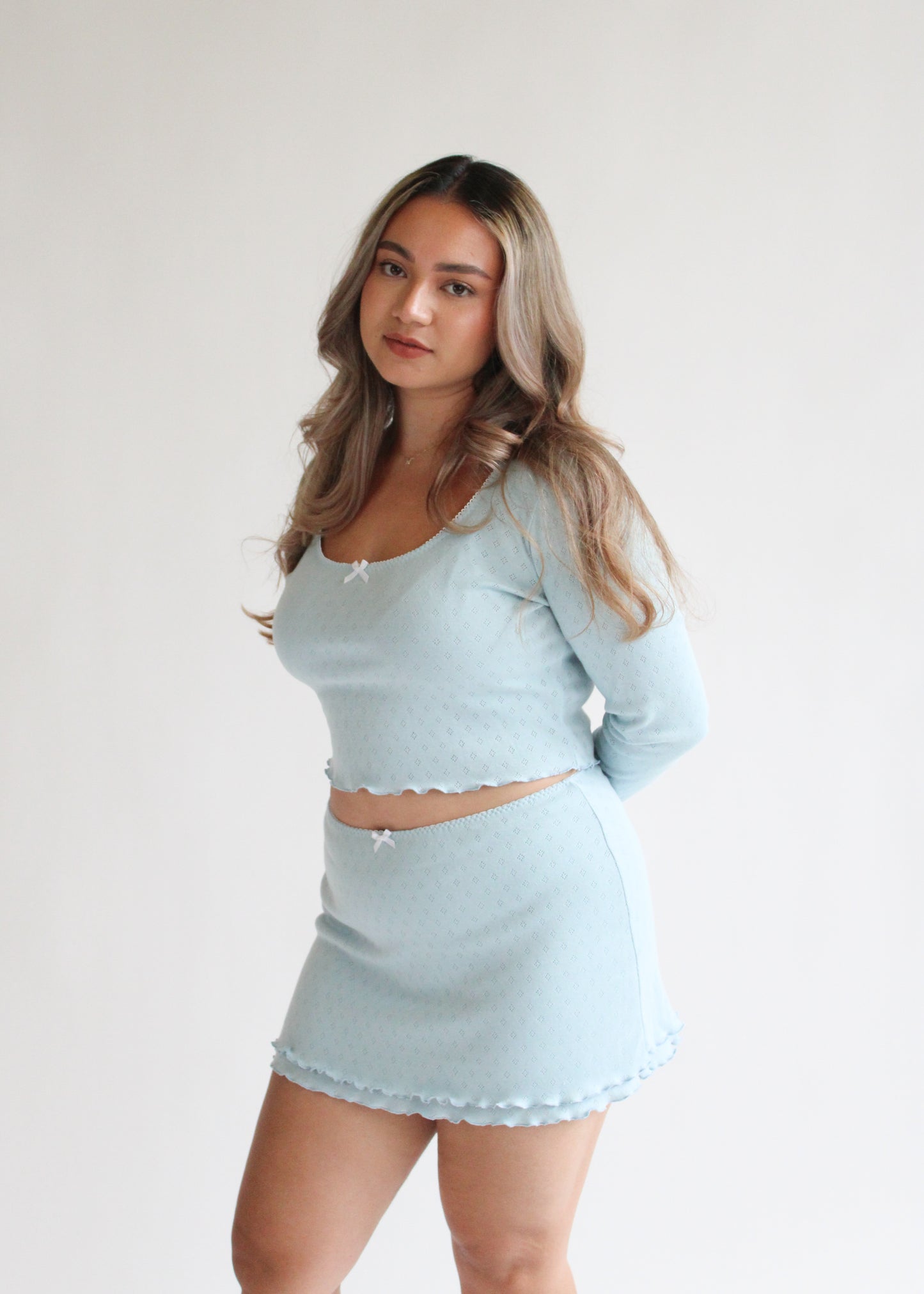 Lux Double Layer Mini Skirt - Blue Pointelle