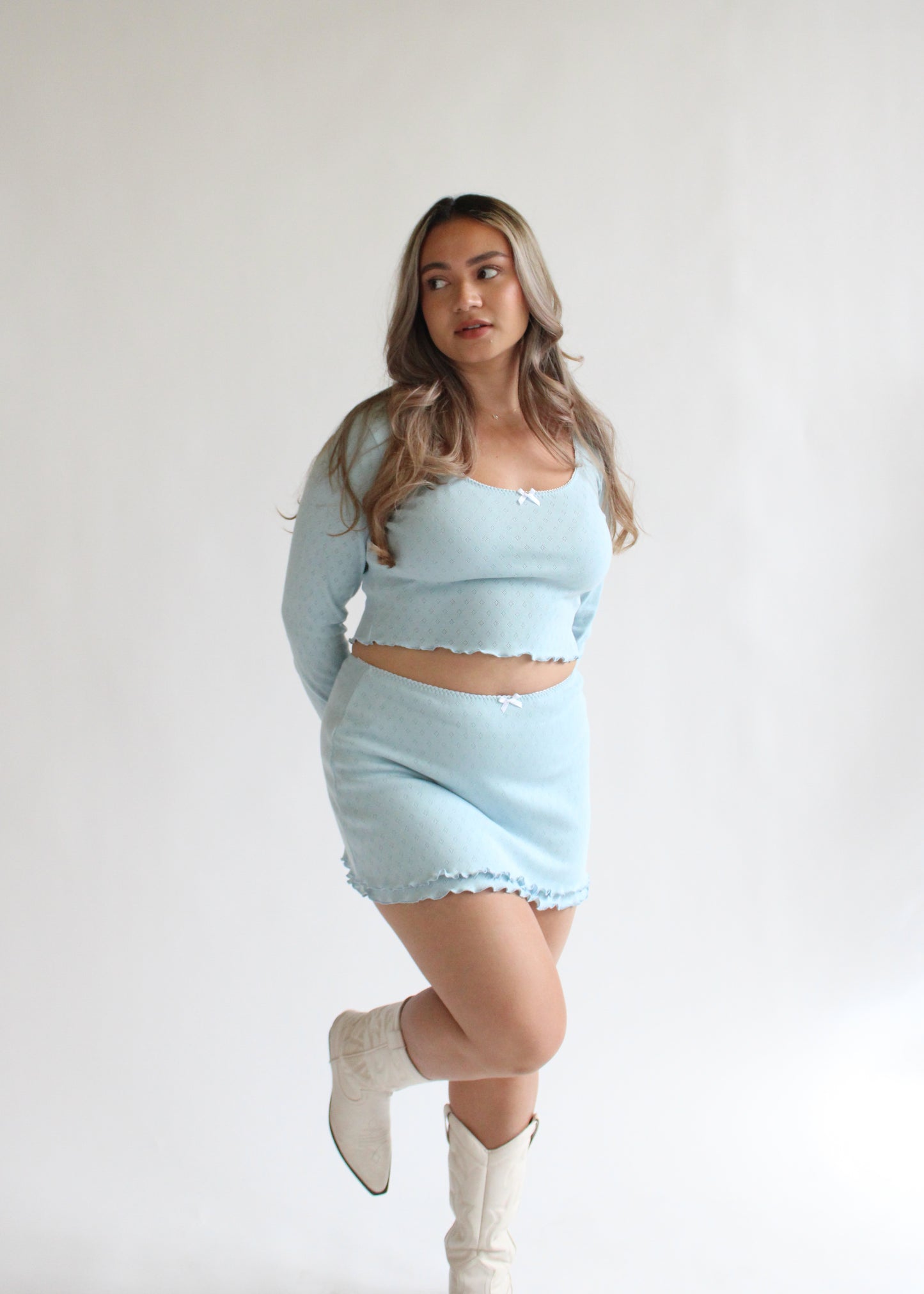 Lux Double Layer Mini Skirt - Blue Pointelle