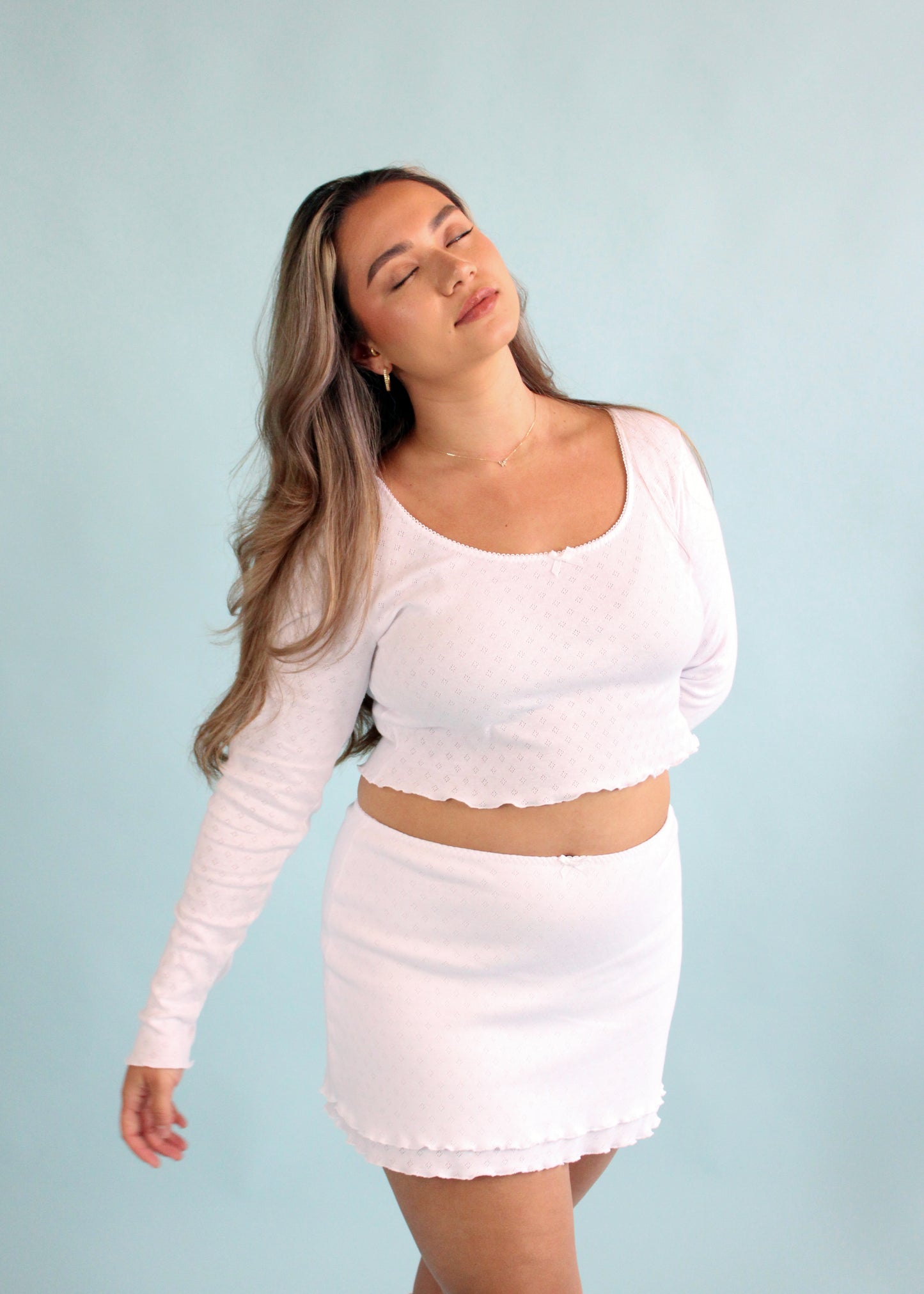Lux Double Layer Mini Skirt - White Pointelle