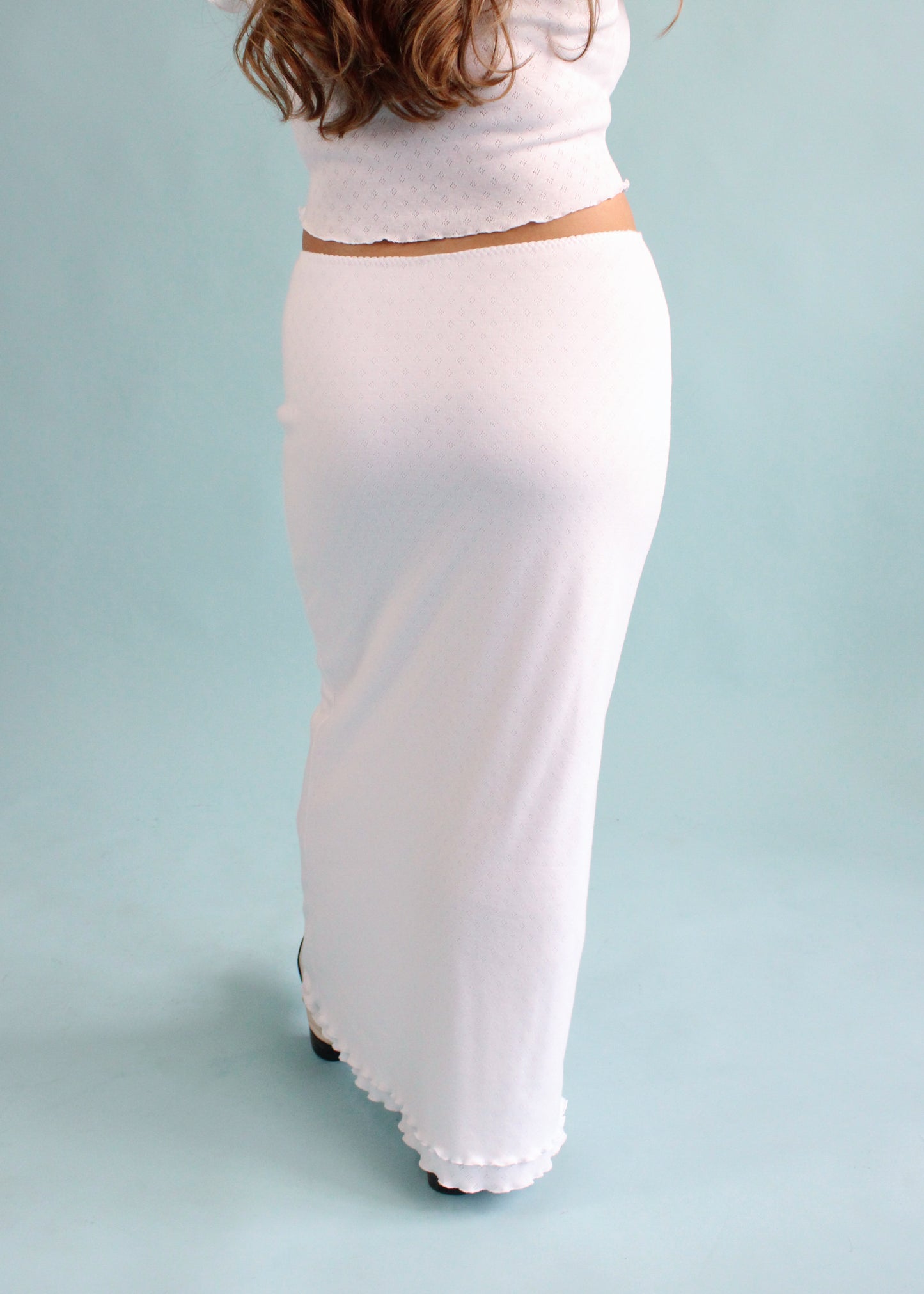 Greta Double Layer Maxi Skirt - White Pointelle